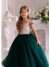 V Neck Gold Sequin Emerald Tulle Flower Girl Dress V Neck Gold Sequin Emerald Tulle Flower Girl Dress